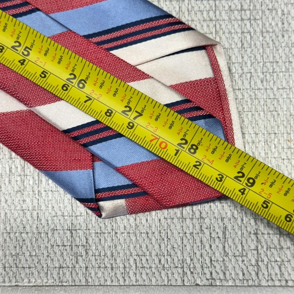 Ike Behar Silk Linen Tie Mens OS Red Blue Striped Americana Preppy‎ Business